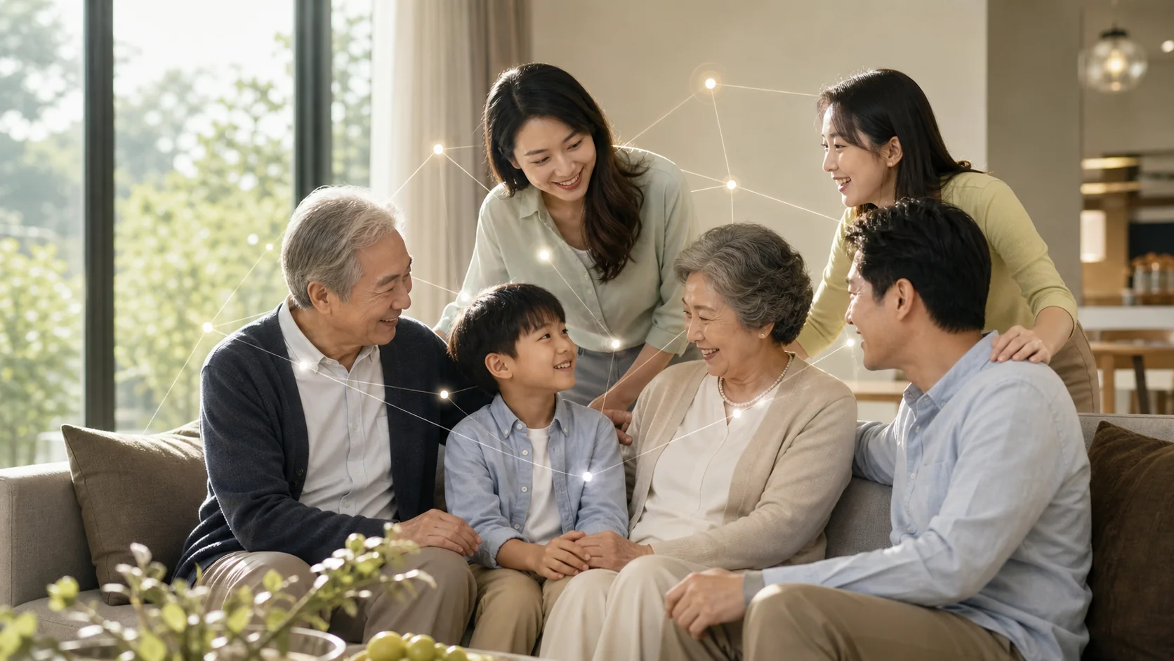 여러 세대 가족의 가족 관계망 예시